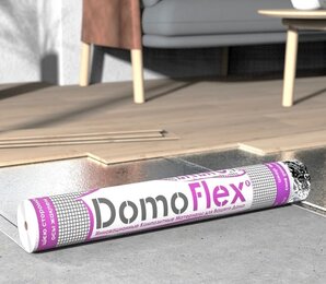 Фото Подложка полимерная композитная DomoFlex Energy с клеевым клапаном (1 pолик - 10 м2) 9,1 п/м solid